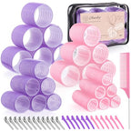 4 Sizes Hair Rollers Curler Set with Clips for Women (Pink and Purple)