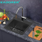 15 x 15 x 9 Inch Black Drop In Kitchen Bar Sink (Black / 15''X15''X9'' Bottom Grid)