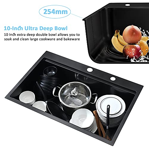 33x22 Black Drop In Kitchen Sink Workstation Stainless Steel Sink (33"L x 22"W x 10"D / Black)