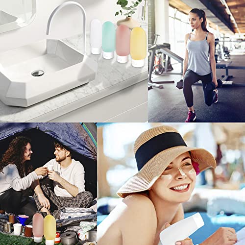 TSA Approved Travel Bottles Set for Toiletries Travel Size Containers Kit 4 Pack Portable Leak Proof Refillable Squeeze Cosmetic Airplane Essential Shampoo Hair Conditioner Body Lotion Bath Shower Gel (4 Color 60ml)