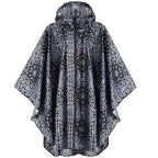 Waterproof Rain Poncho for Women Packable Hooded Raincoat with Pocket (Black Flower)