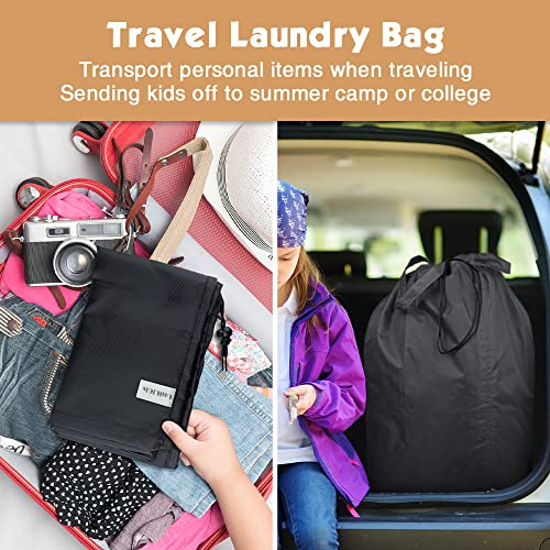 Washable Travel Laundry Bag with Handles and Drawstring (Grey and Black (1 Pack) / Large)