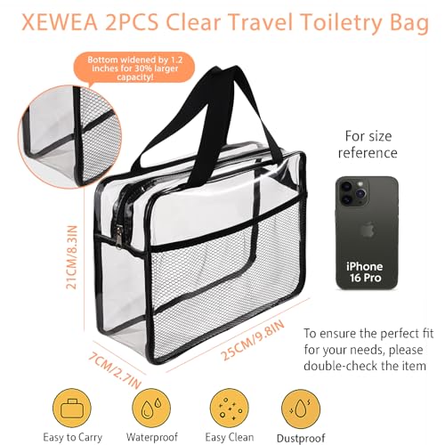 2PCS TSA Approved Clear Travel Toiletry Bags For Men Women (2PCS Middle)