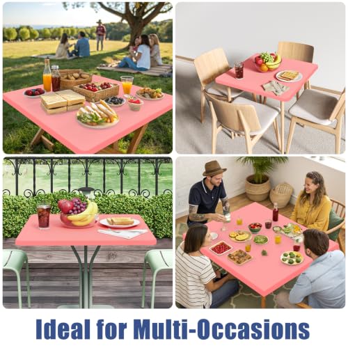 2 Pack Square Spandex Fitted Table Cloth (Coral Red / 34" x 34" (Square))