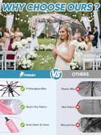 Windproof Travel Umbrellas for Rain and Sun (Clear-Pink / 2 PK)