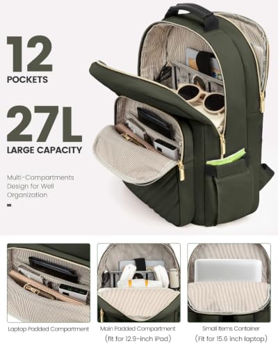 Laptop Backpack Purse for Women (Army Green / 15.6-Inch)