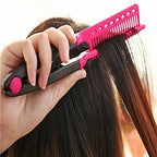 EasyGlide-V Hair Straightener and Detangler - Rat Tail Style V-Comb for Sectioning, Flat Ironing, Blow Drying, Keratin Comb for Tangled Hair, Spring Grip, Heat Resistant (Pink)