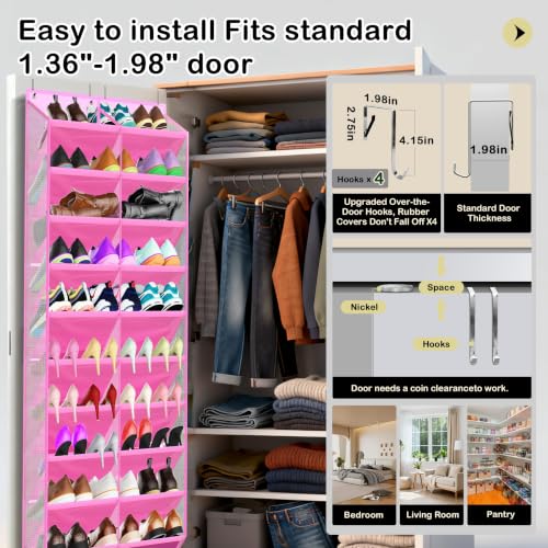 20 Pocket Hanging Shoe Organizer for Door (Pink)