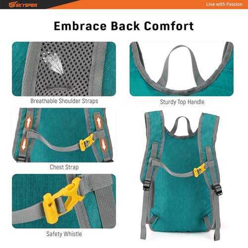20L Foldable Hiking Backpack Lightweight Packable Travel Daypack with Chest Strap Small Outdoor Folding Back Pack Collapsible Bag for Women Men (Cyan / 20l)