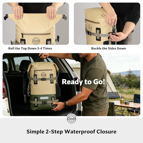 30/40/55L Waterproof Dry Backpack & Phone Case - Large Floating Dry Bag for Kayaking, Travel, Hiking, Fishing, Camping, Motorcycles & Beach, Heavy-Duty Roll Top Men/Women (Tan/Army Green/Brown) (Tan/Army Green/Brown / 30L)