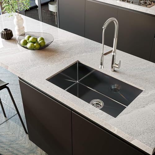 32 x 19 Inch Gloss Black Ceramic Coating with NanoTek Undermount Kitchen Sink (32 x 19 x 10 Inch / Dark Gray)