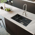 32 x 19 Inch Gloss Black Ceramic Coating with NanoTek Undermount Kitchen Sink (32 x 19 x 10 Inch / Dark Gray)
