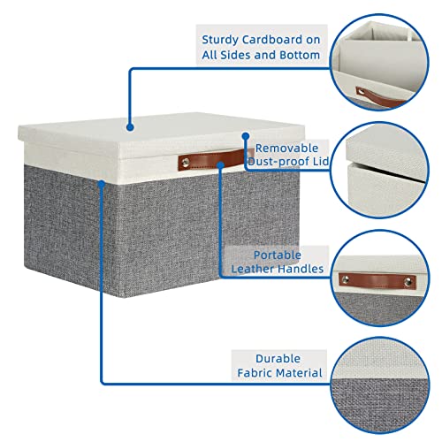 Collapsible Storage Bins Storage Boxes with lid (15×11×9.5 / White&Grey)