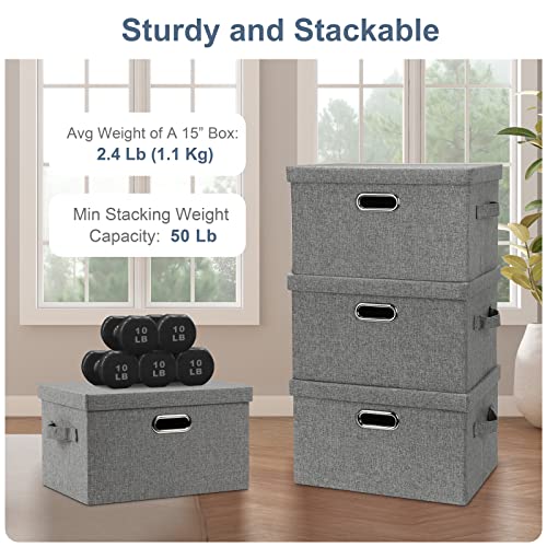 Medium 15" 21 Quart Collapsible Stackable Storage Bins with Lids (Gray1 / Medium -3 Pack)