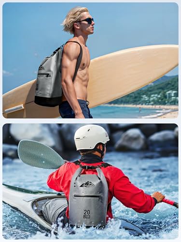 Waterproof Dry Bag Backpack with Zippered Pocket (Grey / 10L)