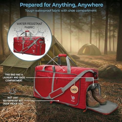 Travel Duffle Bag for Women & Men. Extra Large Foldable Duffel Bags (140L / Red)