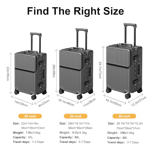 Carry on suitcase Zipperless Luggage (Dark Gray / 24 inch)