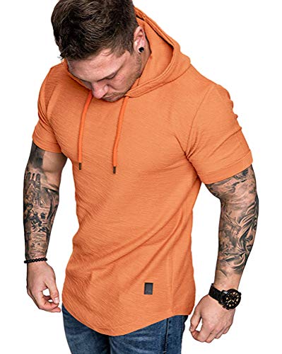Mens Fashion Hoodies Sport Pullover Solid Color Shirt Workout Lightweight Tops Orange XX (XX-Large / Orange1)