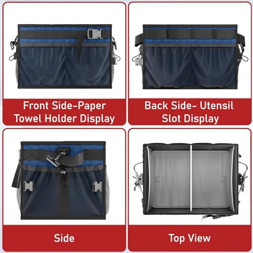 Grill Caddy Foldable BBQ Caddy with Paper Towel Holder (Navy)