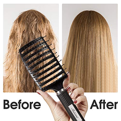 Hair Brush Curved Vented Detangler Brush Faster Blow Drying for Women (black)