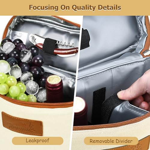 2 Bottle Wine Cooler Tote Carrier (Beige / 2 Bottle-with front pocket)