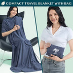 Travel Blanket Airplane Compact Pillow with Bag for Flights (Navy / 65 x 40 inches)