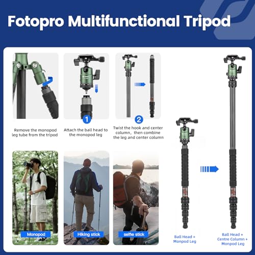 60" Carbon Fiber Camera Travel Tripod (Green / 62" Basic (Carbon Fiber))
