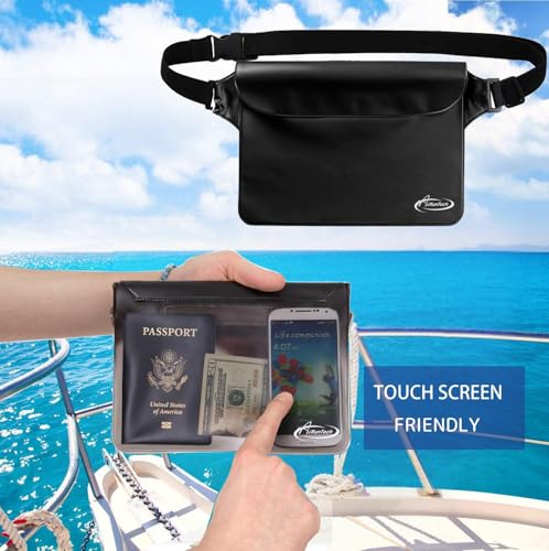 Waterproof Dry Bag and Waterproof Cell Phone Bag for Outdoor Water Sports (2 * phone cases(black) + 2 * fanny packs(black+gray) / REGULAR SETS)