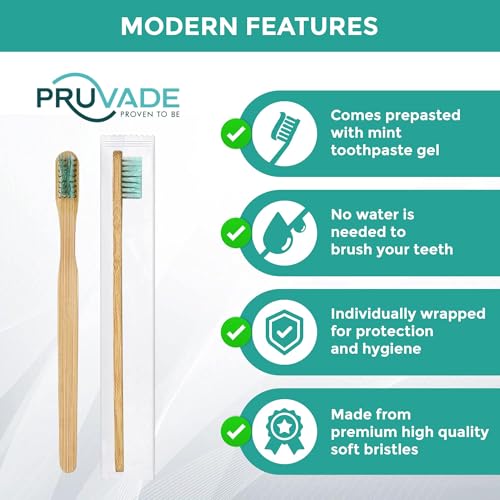 36 Pack Disposable Bamboo Toothbrushes with Toothpaste Built in (1 Count (Pack of 36))