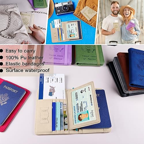 Rfid Passport Holder for Travel women (Beige)