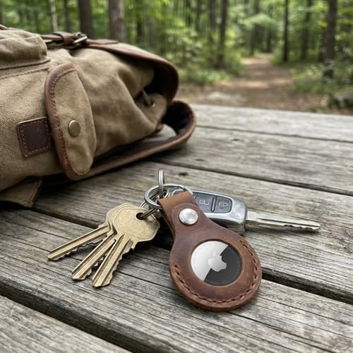 Toprank Leather Keychain Holder Compatible with Apple AirTag (Camel)