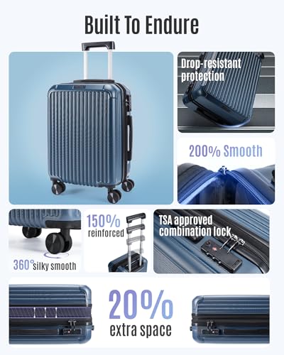 20 Inch Carry On Luggage 22x14x9 Airline Approved (Royal Blue / Carry-On - 20")