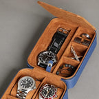5 Watch Travel Case Storage Organizer for 5 Watches (Blue / Tan)