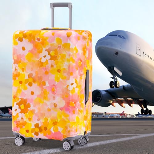 Travelkin Luggage Covers For Suitcase Tsa Approved Suitcase Cover Protector (Orange Floral / S)
