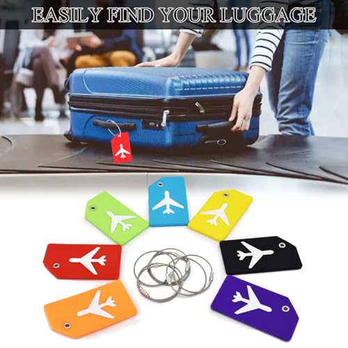 7 Pack Silicone Luggage Tags for Suitcases (Set of 7 / Pink)