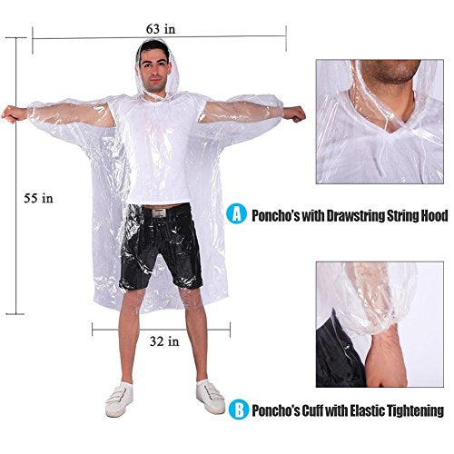 Disposable Rain Ponchos for Adults (One Size / Clear 10 Pack)