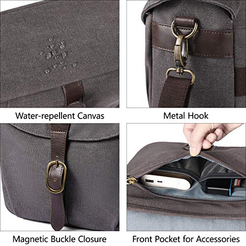 Canvas Crossbody Camera Bag with Rain Cover for Women Men (03-Gray)