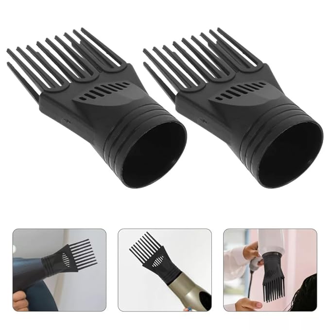2Pcs Black Plastic Universal Blow Hair Dryer Comb Attachment for Straightening, Detangling - Nozzle Hairdressing Salon Comb,Styling Tools and Appliances for Curly, Natural Hair