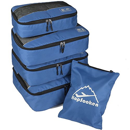5 Set Packing Cubes for Travel Large Suitcase Luggage Organizer Bags Travel Accessories Vacation 4 Cubes 1 Laundry Pouch Bag (Darkblue)