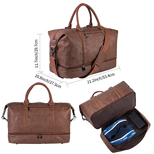 Leather Travel Bag with Shoe Pouch (Color / Brown)