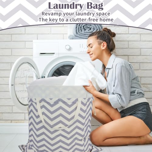 Canvas Laundry Bag with Handles & Drawstring 30"Wx35"H (Geom Wave L+ / L+ 30"Wx 35"H┃1 Pack)