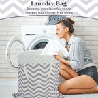 Canvas Laundry Bag with Handles & Drawstring 30"Wx35"H (Geom Wave L+ / L+ 30"Wx 35"H┃1 Pack)