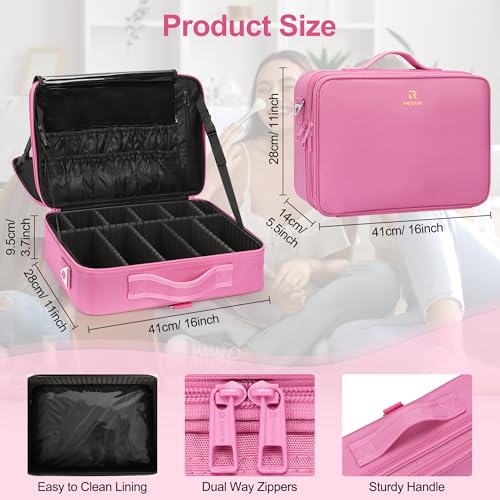 Makeup Case Large Makeup Bag Professional Train Case Travel Cosmetic Organizer Brush Holder Waterproof Makeup Artist Storage Box (Large / Rose Pink)