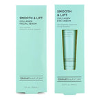 Global Beauty Smooth & Lift Collagen Facial Serum 1 fl oz 30 ml & Eye Cream .5 fl oz 15ml with Peptides, Hyaluronic Acid & Squalane 1fl oz 30ml