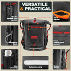 Waterproof Backpack Dry Bag 25L (Black Red / 35L)