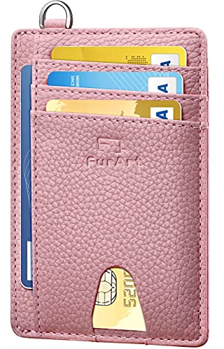 Slim Minimalist Wallet RFID Credit Card Holder for Men (small / Litchi Pink)