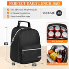 Insulated Lunch Box for Kids and Adults (Black)