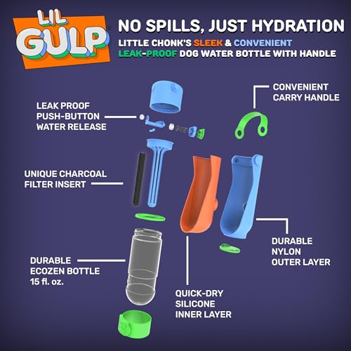 Lil Gulp Dog Water Bottle 15 Fl oz Filtered Portable Travel Bottle