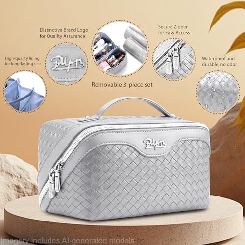 Travel Makeup Bag Cosmetic Bags for Women (L11 Silver)