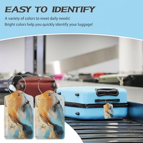 3 Pack Luggage Tag for Suitcase (Marble Gold Blue)